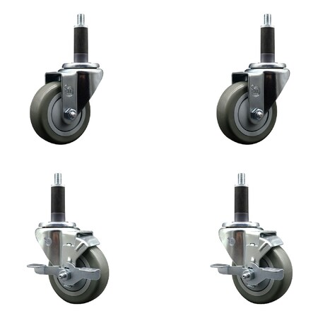 Service Caster 3.5'' SS Gray Poly Wheel Swivel 1'' Expanding Stem Caster Set 2 Brakes, 4PK SCC-SSEX20S3514-PPUB-2-TLB-2-1